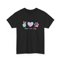 Load image into Gallery viewer, Peace • Love • Dogs Rainbow Paw Graphic Tee
