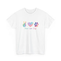 Load image into Gallery viewer, Peace • Love • Dogs Rainbow Paw Graphic Tee
