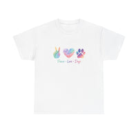 Load image into Gallery viewer, Peace • Love • Dogs Rainbow Paw Graphic Tee
