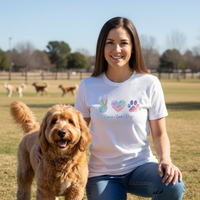 Load image into Gallery viewer, Peace • Love • Dogs Rainbow Paw Graphic Tee